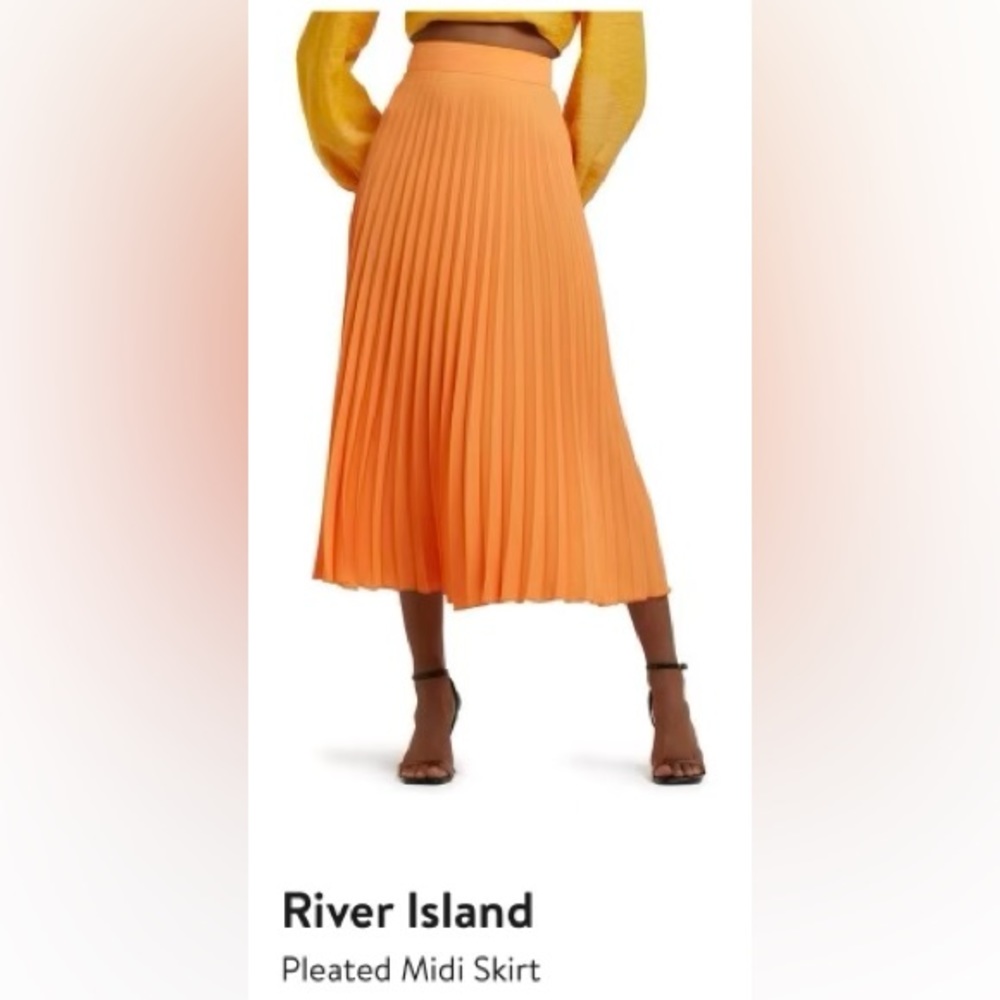 Orange pleated midi skirt